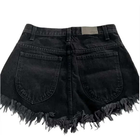 Carmar Skirt Womens 26 Black Denim High Rise Frayed Hem Side Stripe Zip Mini - Picture 3 of 7